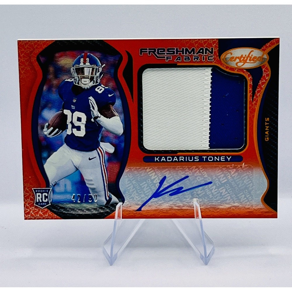 2021 Panini Freshman Fabric #212 Kadarius Toney RC AU MEM Mirro Orange EtcH #/99